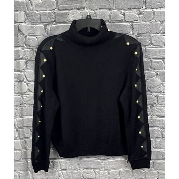 St. John Sweaters - VTG St John Sportswear Sweater Size 14 Black  Turtleneck Santana Knit  Leather L